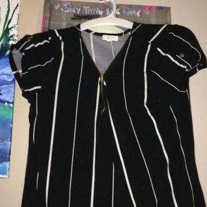 Black and white zipped blouse
